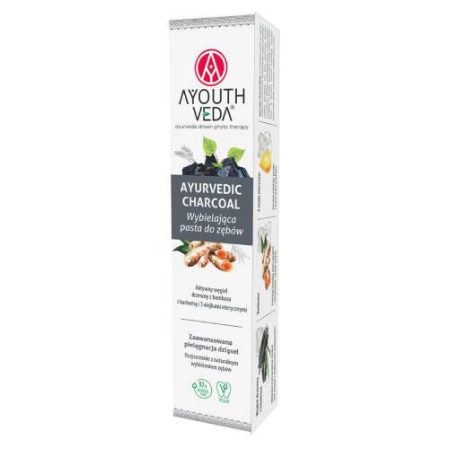 Miniaturka artykułu - Ayouthveda Ayurvedic Charcoal Wybielająca pasta do zęb&oacute;w z węglem aktywnym, 100 g