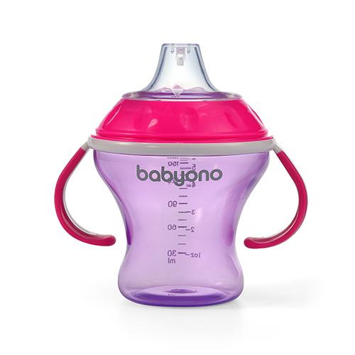 Miniaturka artykułu - BABY ONO Kubek niekapek miękki ustnik 1456/02 r&oacute;żowo-fioletowy, 180ml