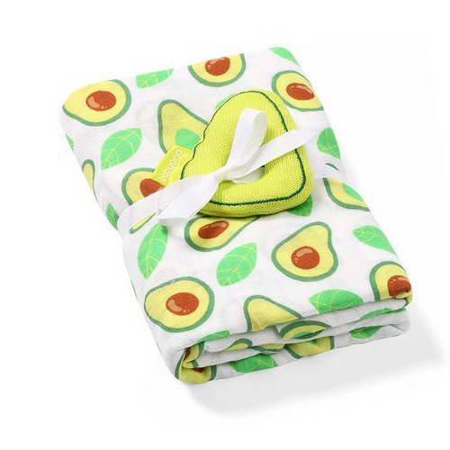 BABYONO 536/01 Otulacz z muślinu bambusowego + grzechotka