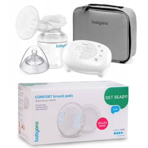 Miniaturka artykułu - BABYONO 970 Laktator elektryczny COMPACT, 1szt. + Wkładki laktacyjne COMFORT, 70 szt.