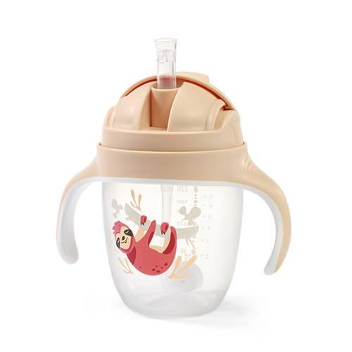 Miniaturka artykułu - BabyOno Kubek niekapek z obciążoną słomką beżowy - leniwiec, 240ml 1464/04
