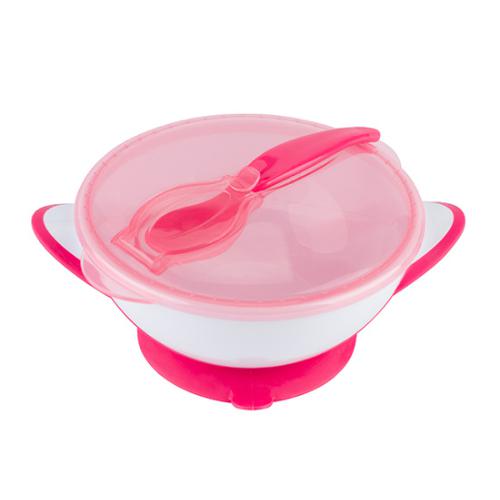 Miniaturka artykułu - BabyOno Miseczka dla dzieci i niemowląt z przyssawką i łyżeczką r&oacute;żowa, 1 szt.