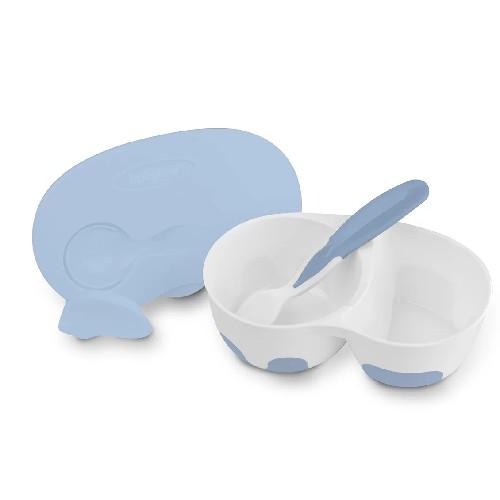 Miniaturka artykułu - BABYONO Miseczka dwukomorowa z łyżeczką błękitna 1067/01