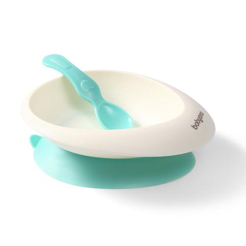 Miniaturka artykułu - BABYONO Miseczka z przyssawką i łyżeczką 1077/03 miętowa