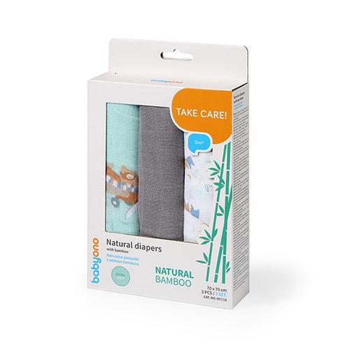 Miniaturka artykułu - BabyOno NATURAL BAMBOO Naturalne pieluszki z wł&oacute;kien bambusa, 3szt. 397/10 