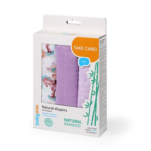 Miniaturka artykułu - BabyOno NATURAL BAMBOO Naturalne pieluszki z wł&oacute;kien bambusa, 3szt. 397/11