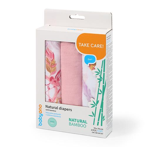 Miniaturka artykułu - BabyOno NATURAL BAMBOO Naturalne pieluszki z wł&oacute;kien bambusa R&oacute;żowe 397/07