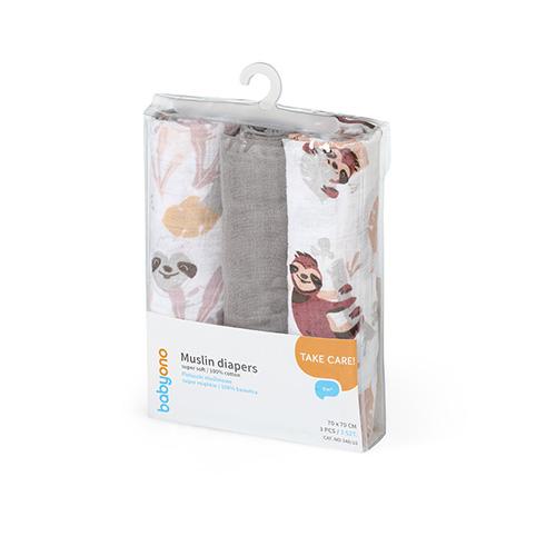 Miniaturka artykułu - BabyOno Pieluszki muślinowe Super miękkie Szare, 3szt. 348/10