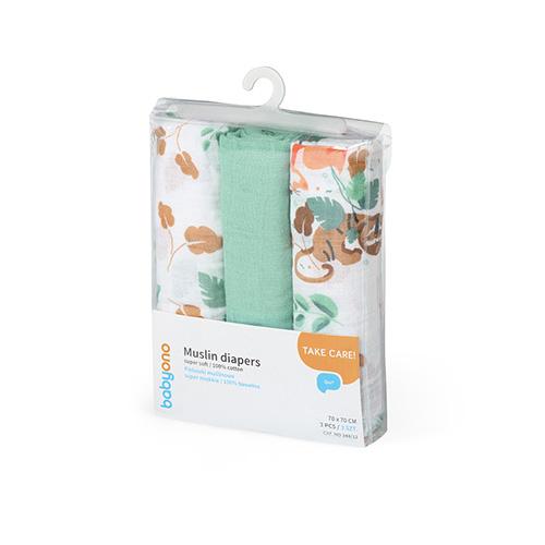Miniaturka artykułu - BabyOno Pieluszki muślinowe Super miękkie Zielone, 3szt. 348/12