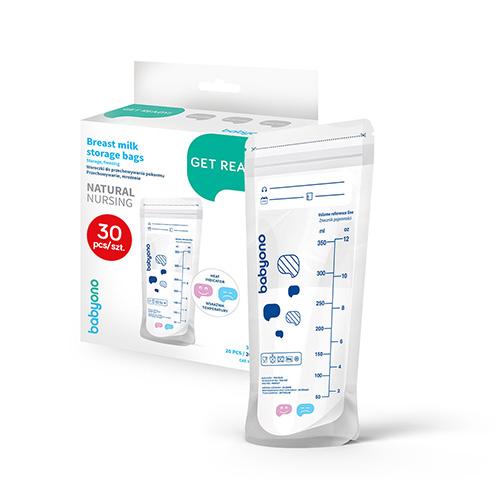 Miniaturka artykułu - BABYONO Woreczki do przechowywania i mrożenia pokarmu ze wskaźnikiem temperatury 350ml, 30szt.