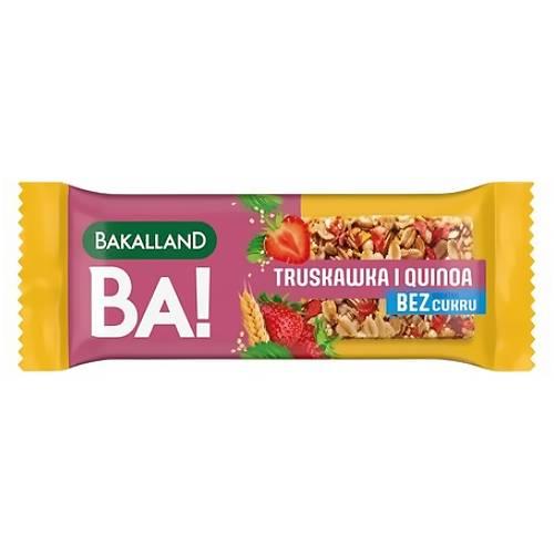 Miniaturka artykułu - BAKALLAND BA! Baton 5 zb&oacute;ż Truskawka i Quinoa zero cukru, 30g