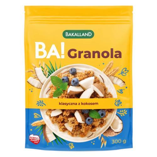 Miniaturka artykułu - BAKALLAND BA! Granola klasyczna z kokosem, 300g KRÓTKA DATA 31.08.2025