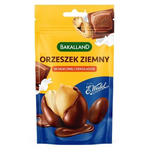 Miniaturka artykułu - BAKALLAND Orzeszek ziemny w mlecznej czekoladzie Wedel, 72 g KR&Oacute;TKA DATA 31.08.2026