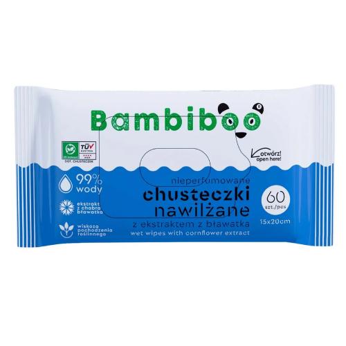 Miniaturka artykułu - Bambiboo Mega Chusteczki nawilżane z ekstraktem z bławatka, 60 szt.