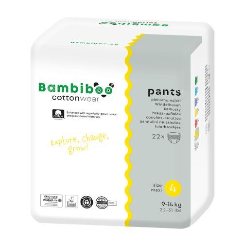 Miniaturka artykułu - Bambiboo Cottonwear Jednorazowe pieluchomajtki z bawełną organiczną, rozmiar 4 Maxi (9-14kg), 22 szt. USZKODZONE ZBIORCZE OPAKOWANIE
