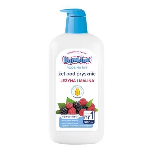 Miniaturka artykułu - Bambino Rodzina Żel pod prysznic Jeżyna i malina, 1000 ml USZKODZONA POMPKA