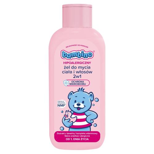 Miniaturka artykułu - Bambino Żel do mycia ciała i włos&oacute;w 2w1 hipoalergiczny, 400 ml