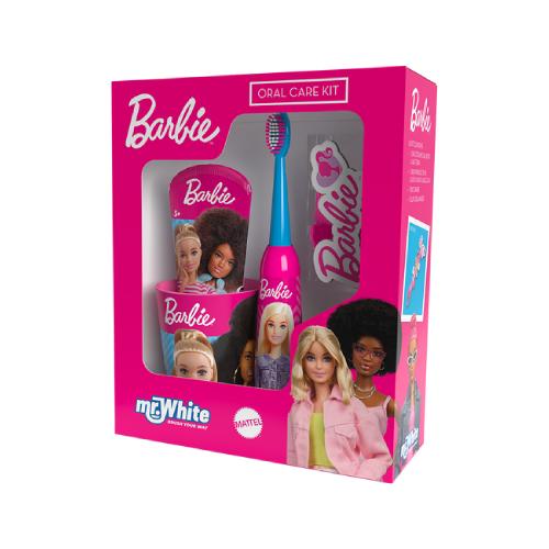 Mr.White Zestaw do mycia zęb&oacute;w Barbie 3+ Szczoteczka elektryczna + Pasta do zęb&oacute;w, 75 ml + Kubek + Organizer ze spinkami