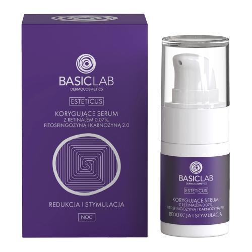 Miniaturka artykułu - BASICLAB Korygujące serum z retinalem 0,07%, fitosfingozyną i karnozyną 2.0 Redukcja i Stymulacja, 15 ml