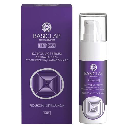 Miniaturka artykułu - BASICLAB Korygujące serum z retinalem 0,07%, fitosfingozyną i karnozyną 2.0 Redukcja i Stymulacja, 30 ml