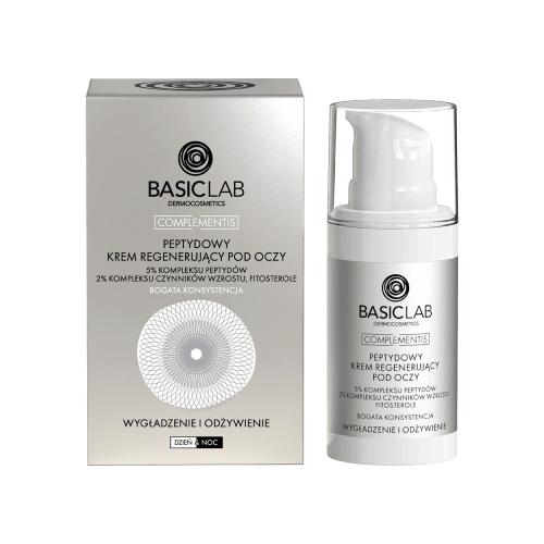 Miniaturka artykułu - BASICLAB Complementis Peptydowy krem regenerujący pod oczy Wygładzenie i Odżywienie, 15ml