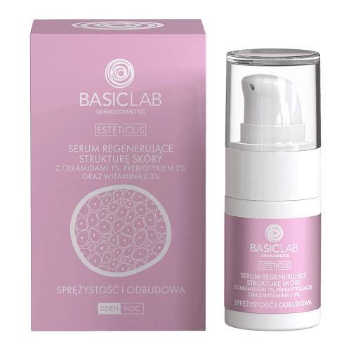 Miniaturka artykułu - BASICLAB Serum regenerujące strukturę sk&oacute;ry z ceramidami 1%, prebiotykiem 2% oraz witaminą E 3%, 15 ml