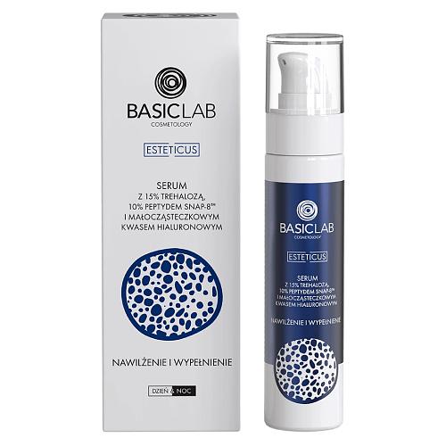 Miniaturka artykułu - BASICLAB Serum z 15% trehalozą, 10% peptydem SNAP-8 i małocząsteczkowym kwasem hialuronowym, 50 ml