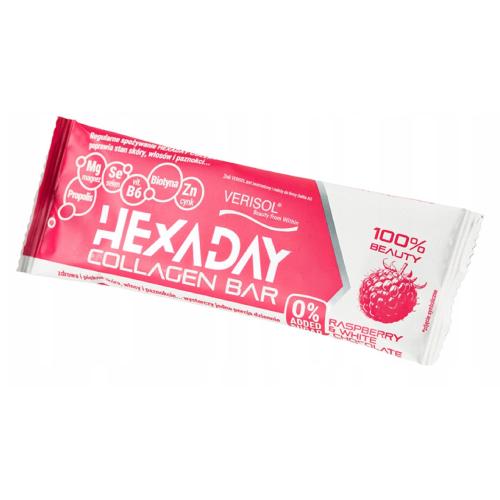 Miniaturka artykułu - Łysoń Hexaday Baton kolagenowy o smaku malinowym z biotyną i propolisem w białej czekoladzie bez dodatku cukru, 40 g
