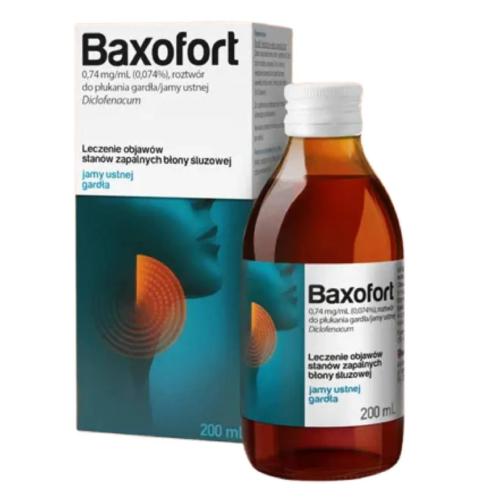 Miniaturka artykułu - Baxofort 0,74 mg Roztw&oacute;r do płukania jamy ustnej i gardła, 200 ml