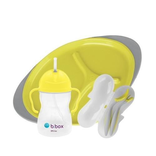 Miniaturka artykułu - B.BOX Zestaw do karmienia BLW talerzyk + łyżeczka + widelec + bidon, Lemon Sherbet BRAK TEKTUROWEGO OPAKOWANIA 