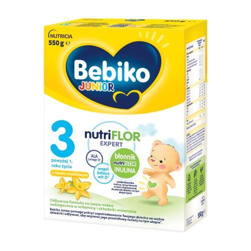 Miniaturka artykułu - Bebiko Junior 3 NutriFlor Expert Odżywcza formuła na bazie mleka dla małych dzieci powyżej 1. roku życia smak waniliowy, 550 g USZKODZONY KARTON