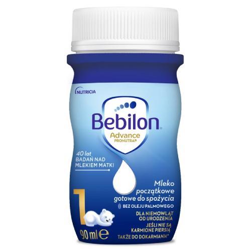 Miniaturka artykułu - Bebilon 1 z Pronutra Advance Mleko początkowe od urodzenia, 90ml x 24szt. USZKODZONE/ BRAK 2 SZTUK. (90ML x 22 SZT)