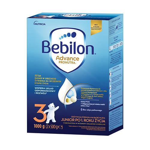 Miniaturka artykułu - Bebilon 3 Pronutra Junior Formuła na bazie mleka po 1. roku życia, 1000 g (2 x 500 g) USZKODZONY KARTON
