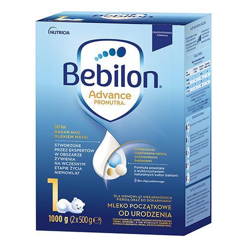 Miniaturka artykułu - Bebilon Advance Pronutra 1 Mleko początkowe dla niemowląt od urodzenia, 1000 g (2 x 500 g) USZKODZONE OPAKOWANIE KARTONOWE