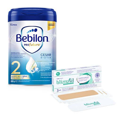 Miniaturka artykułu - Bebilon Profutura Cesar Biotik 2 Mleko następne po 6. miesiącu, 800g + BLIZNASIL Plastry na blizny (cieliste 17x3,5cm), 3 sztuki