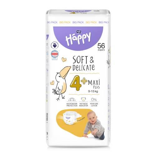 Miniaturka artykułu - Bella Baby Happy Soft & Delicate Maxi Plus 4+ Pieluszki 9-15kg, 56 szt.