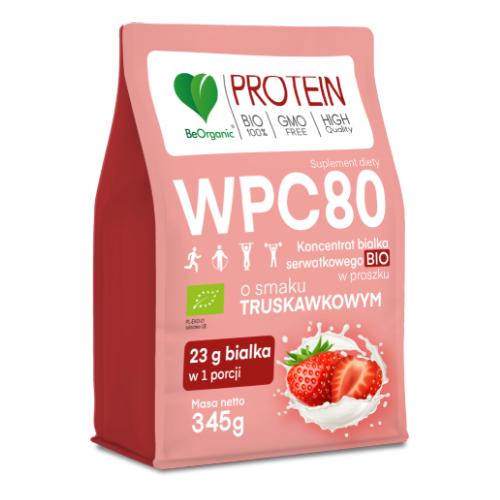 Miniaturka artykułu - BeOrganic WPC 80 Koncentrat białka serwatkowego BIO w proszku Truskawka, 345 g