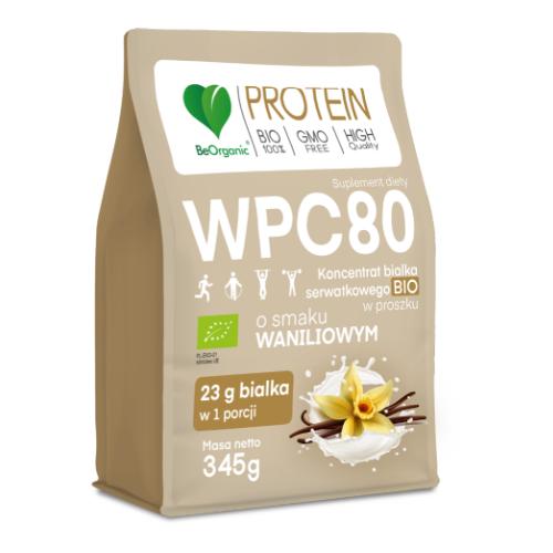 Miniaturka artykułu - BeOrganic WPC 80 Koncentrat białka serwatkowego BIO w proszku Wanilia, 345 g