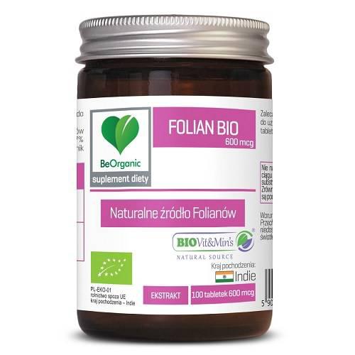 Miniaturka artykułu - BeOrganic Folian Bio 600mcg, 100 tabl.