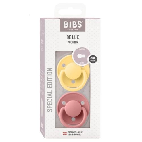 Miniaturka artykułu - BIBS De Lux one size Silikonowy smoczek uspokajający 0-3 lat Pale butter&Dusty pink, 2szt.