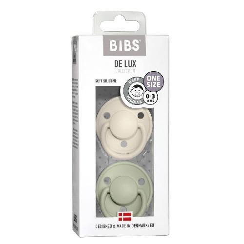 Miniaturka artykułu - BIBS smoczek uspokajający DE LUX ONE SIZE 0-3 lat 2- PACK IVORY & SAGE, silikonowy