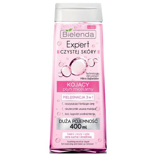 Miniaturka artykułu - BIELENDA EXPERT CZYSTEJ SK&Oacute;RY Kojący płyn micelarny 3w1, 400ml
