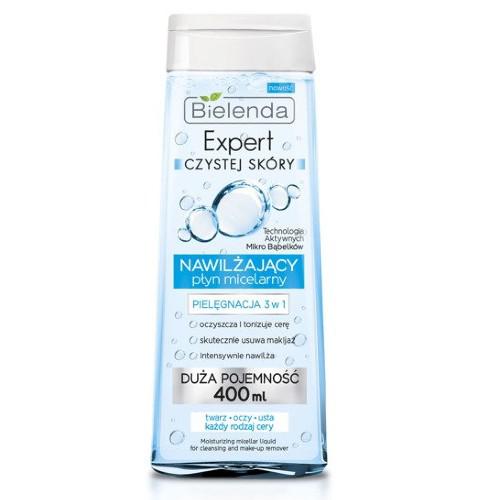 Miniaturka artykułu - BIELENDA EXPERT CZYSTEJ SK&Oacute;RY Nawilżający płyn micelarny 3w1, 400ml
