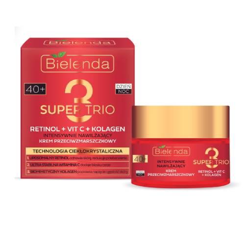 Miniaturka artykułu - BIELENDA Super Trio 40+ Krem przeciwzmarszczkowy na dzień i noc Intensywnie Nawilżający, 50ml