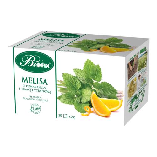 Miniaturka artykułu - BiFix Herbatka ziołowo-owocowa Melisa z pomarańczą i trawą cytrynową, 20x2g