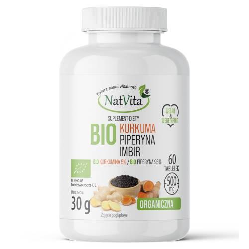 Miniaturka artykułu - NatVita Bio Kurkuma + Imbir + Piperyna, 60 tabl.