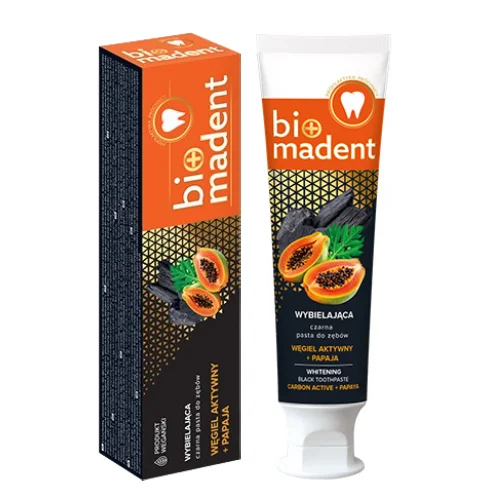 Miniaturka artykułu - BIO MADENT Konopna, wybielająca pasta do zęb&oacute;w z węglem drzewnym z bambusa i papają, 100ml