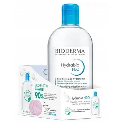 Miniaturka artykułu - BIODERMA HYDRABIO H2O Płyn micelarny, 500 ml + EKO Płatki wielorazowego użytku GLOV, 3 szt.