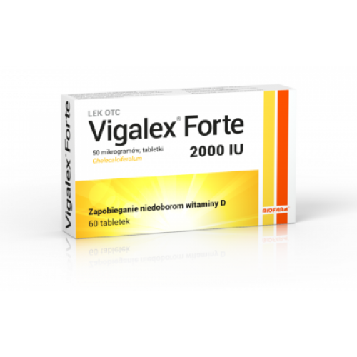 Miniaturka artykułu - BIOFARM Vigalex Forte, Lek z witaminą D3 2000j.m., 60 tabletek  KRÓTKA DATA 31.08.2025