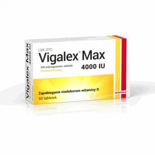 Miniaturka artykułu - BIOFARM Vigalex Max 4000 j.m., 60 tabletek KRÓTKA DATA 30.09.2025
